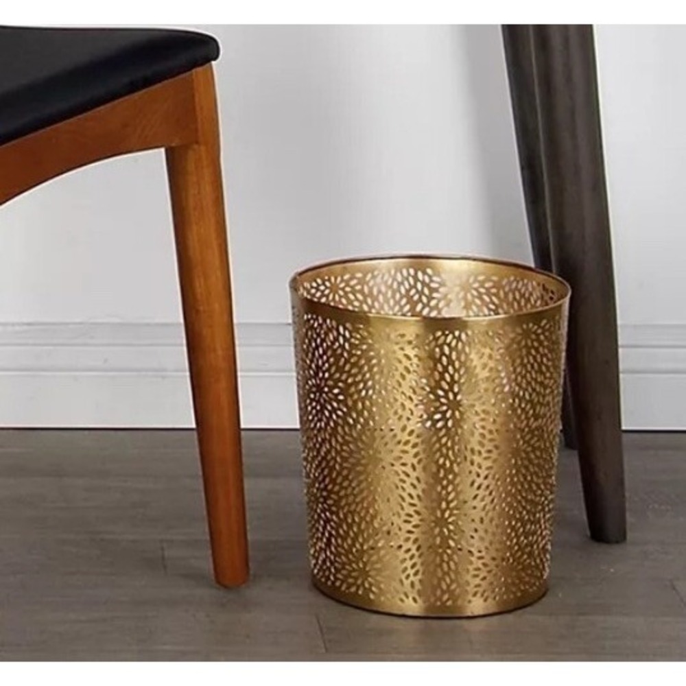 CosmoLiving by Cosmopolitan Metal Small Waste Bin with Laser Carved Floral De...
